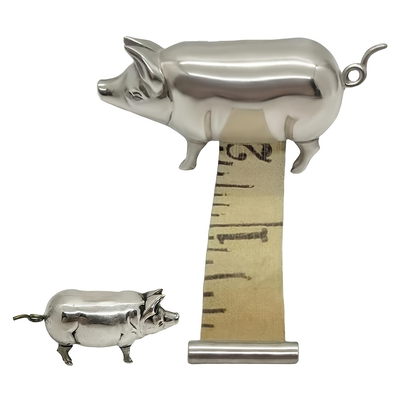 Image of 1 Antique Style Pig Mini Tape Measure, Vintage Metal Pig Soft Tape Measure For Sewing And Crafts, Cute Pig Sewing Tape Measure Measuring Tool, A Unique Gift For Patchmakers, And Collectors
