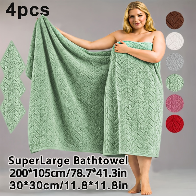 TEMU 1 Serviette de Bain Extra Large et 3 Gants de Toilette, Enveloppement Intégral, Motif à Rayures Épis de Blé, Serviette de Bain (200x105cm) et