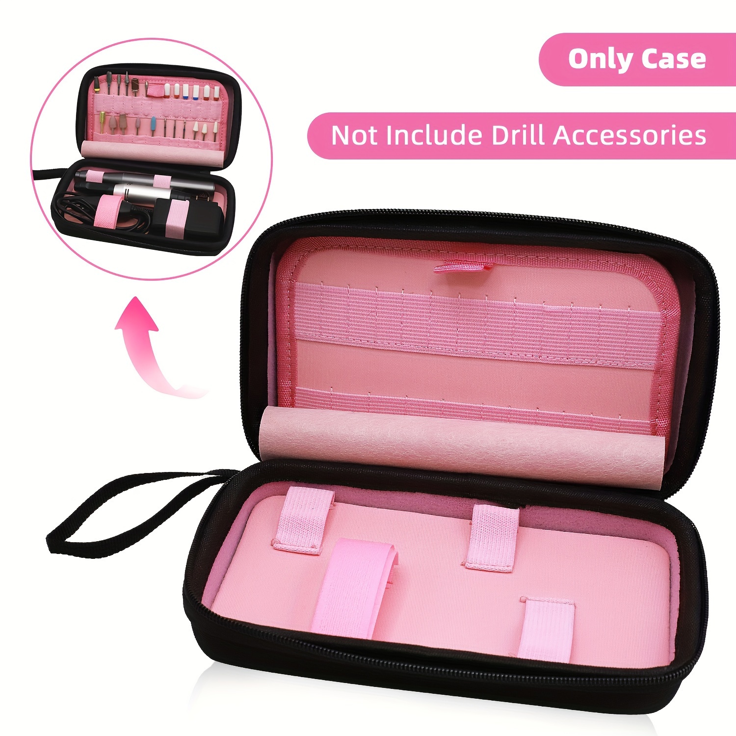 (case ) Nail Drill Bits Holder Container, Acrylic Nail Drill Kit Organizer Storage Case, Portable Bag For Efile Additions (drill Bits Not Included)