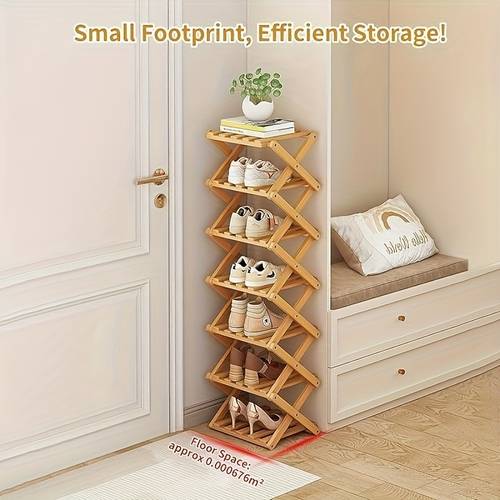 folding bamboo shoe rack multi layer narrow space saving storage organizer for room types no installation required 1 shelf extendable shoe shelf for small spaces