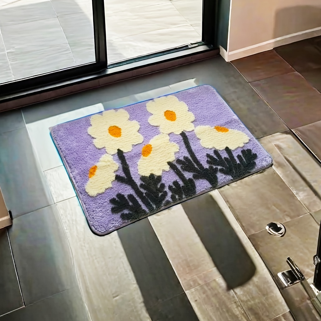 1pc ultra soft plush fabric flower shaped bath mat with non slip tpr backing polyester super absorbent rectangular bathroom rug 3d high low texture machine washable home decor bathtub carpet Product details 4