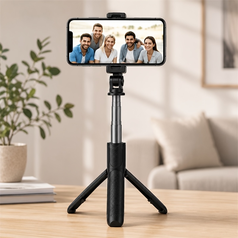 TEMU 2-in-1 Selfie Stick Tripod For Smartphones, 70cm Extendable Phone Tripod Stand With Adjustable Holder, Foldable Portable Design, Horizontal &