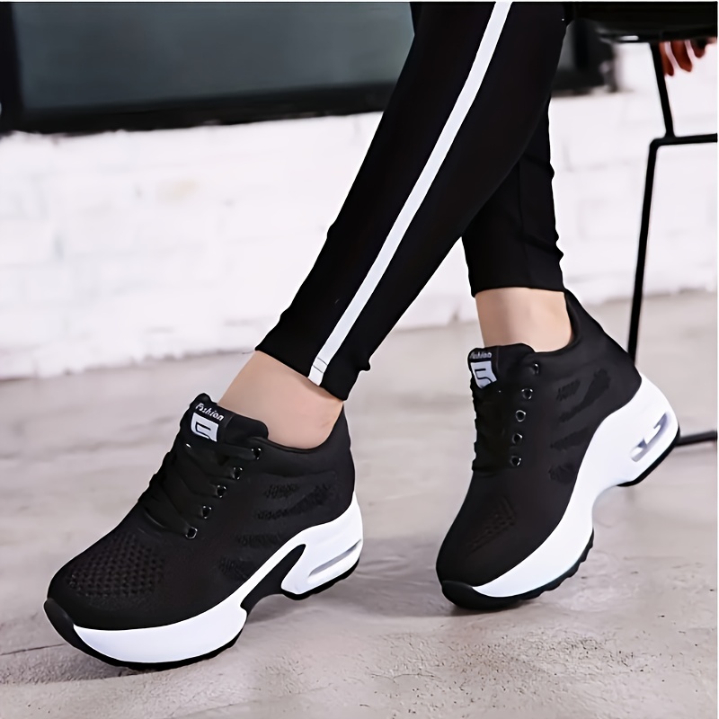 

Elegant Low Sneakers For Women - Breathable Mesh Fabric Casual Running Shoes With Shock-resistant Eva Sole And Fiber Insole - Lace-up Plain Toe Sports Shoes