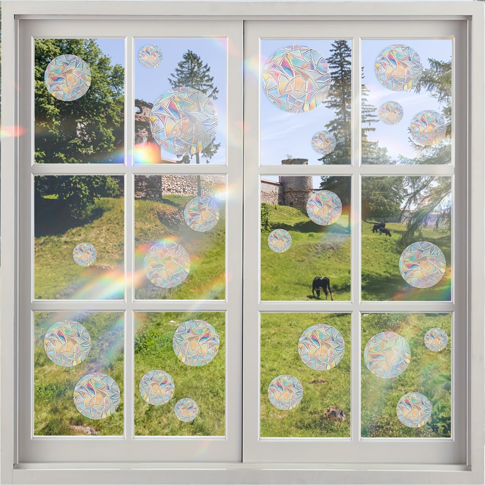 

24-pack Rainbow Sun Catcher Window Clings - Bird Collision Prevention, Non-adhesive Prismatic Decals For Home Decor