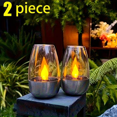 2pcs solar candle lights warm flame effect no charging required smart light control birthday candle light decoration arrangement landscape light decorative ornament flickering effect tabletop decorative light romantic