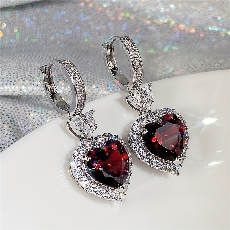 Image of A Pair Of Women's Fashionable Hoop Earrings, Exquisitely And Lavishly Set With Synthetic Red Stones, Perfect For Banquets, Weddings, And Romantic Proposals As A Gift