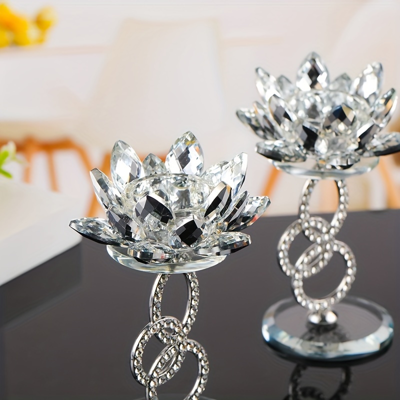 

Set Of 2 Sparkling Crystal Lotus Candle Holders For Halloween And Christmas, Home Decoration.