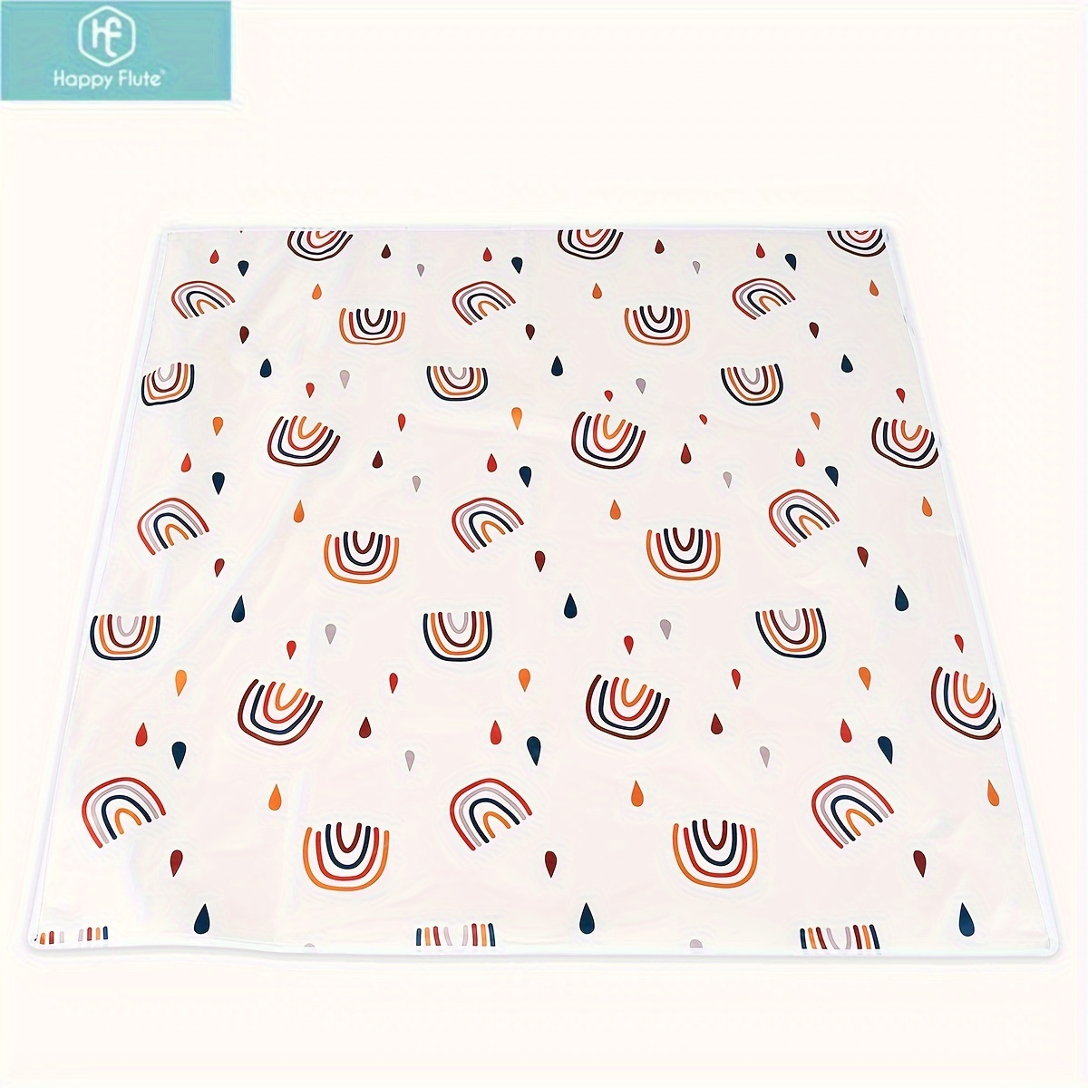 

Happy Flute Waterproof Mat For - Washable, Anti-slip High Chair Floor Protector With Rainbow & Design, Polyester Fiber, Play Mat