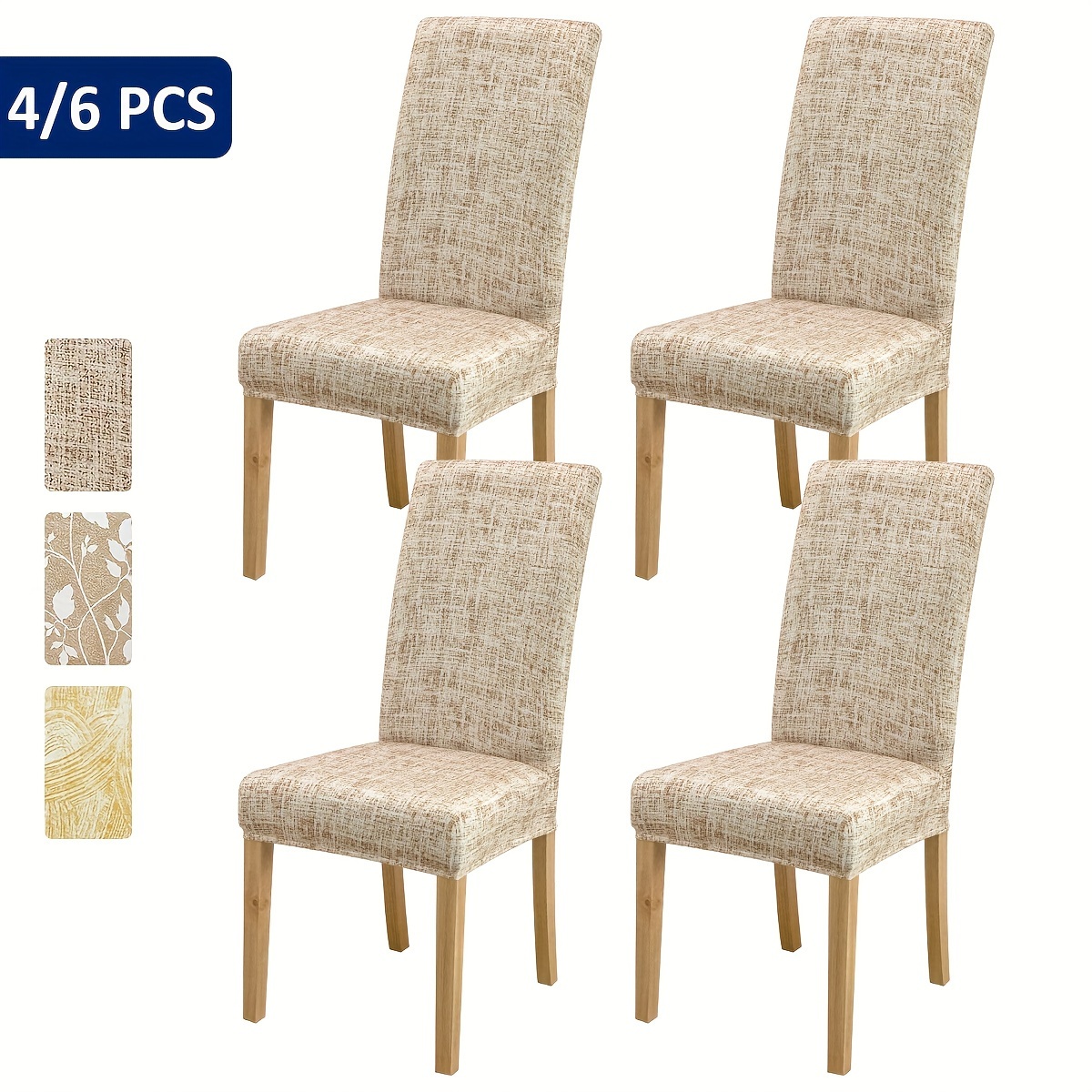 

4/6pcs Checkered Light Brown Floral Print Chair Covers Furniture Home Decoration