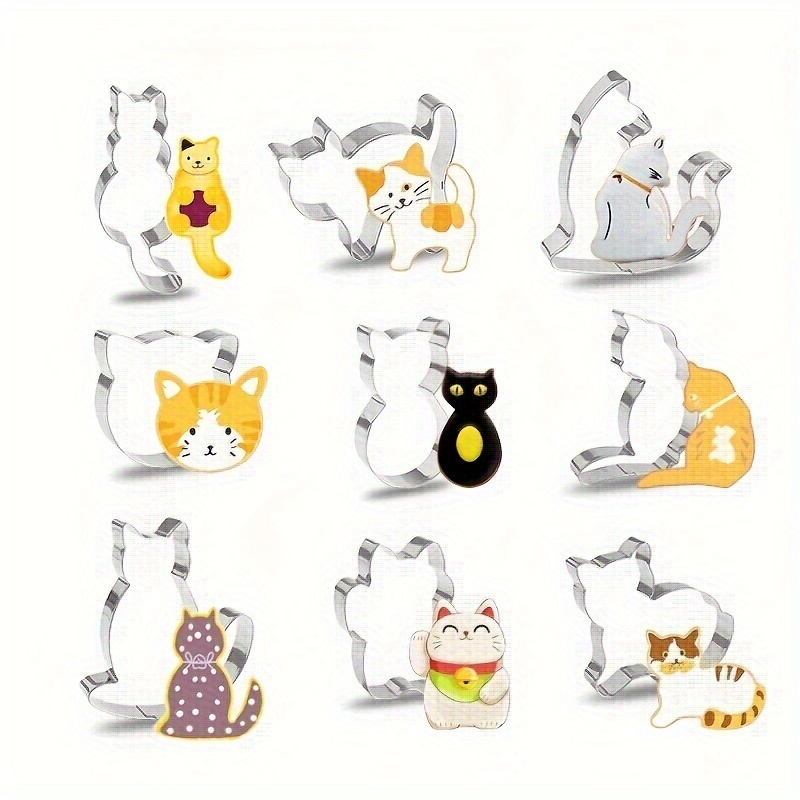 

9-piece Stainless Steel Cat Set, Animal Biscuit Molds For Holiday Christmas Baking, Fruits & Vegetables Shapes