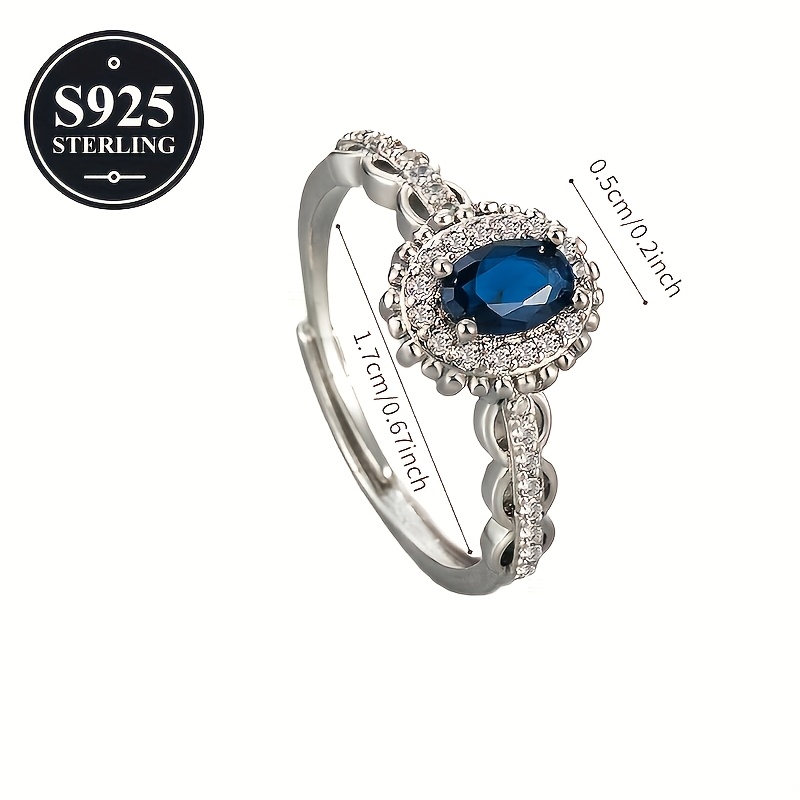 Women's Vintage Blue Zirconia Pave Open Ring, Light Luxury