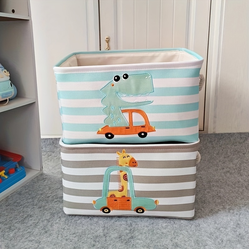 

1pc Toy Storage Bins With Cute Animal Designs, Modern Striped Fabric Basket For Clothes And Toys Organization, Foldable And Durable Organizer