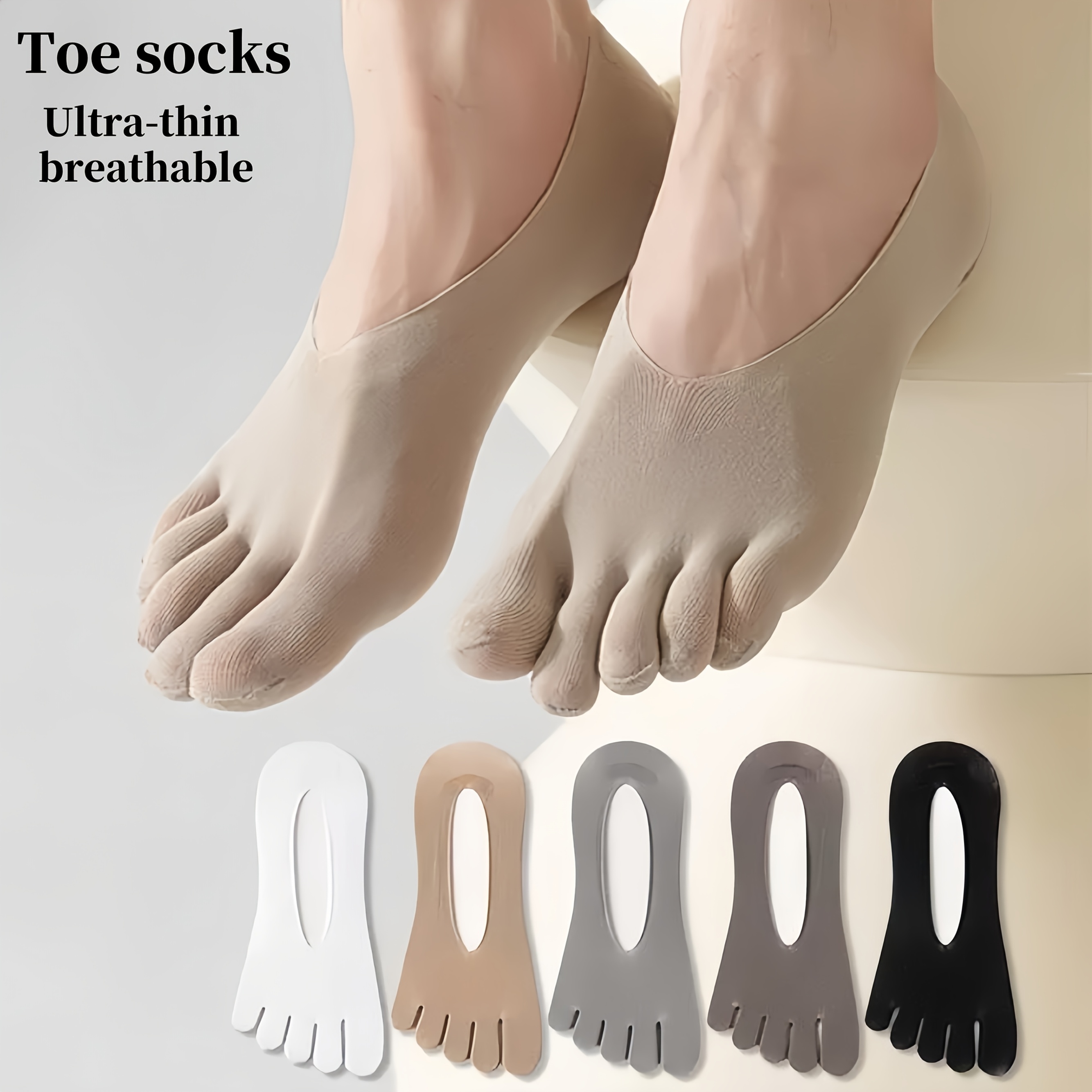 TEMU 5pairs/3pairs Random Flip Flop Socks Men's Five-finger Socks, Men's Summer Ultra-thin , Invisible Boat Socks, Toe Socks, Shallow Mouth Men's
