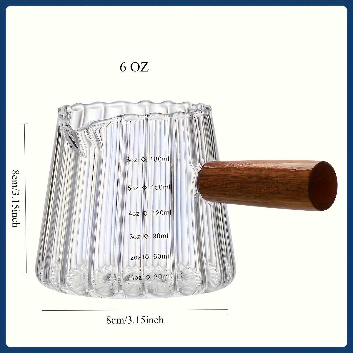 TEMU 1 Italian-style Glass Coffee Cup And Graduated Milk Jug | Reusable High Borosilicate Glass With Wooden Handle | Versatile For Coffee/tea/brewing