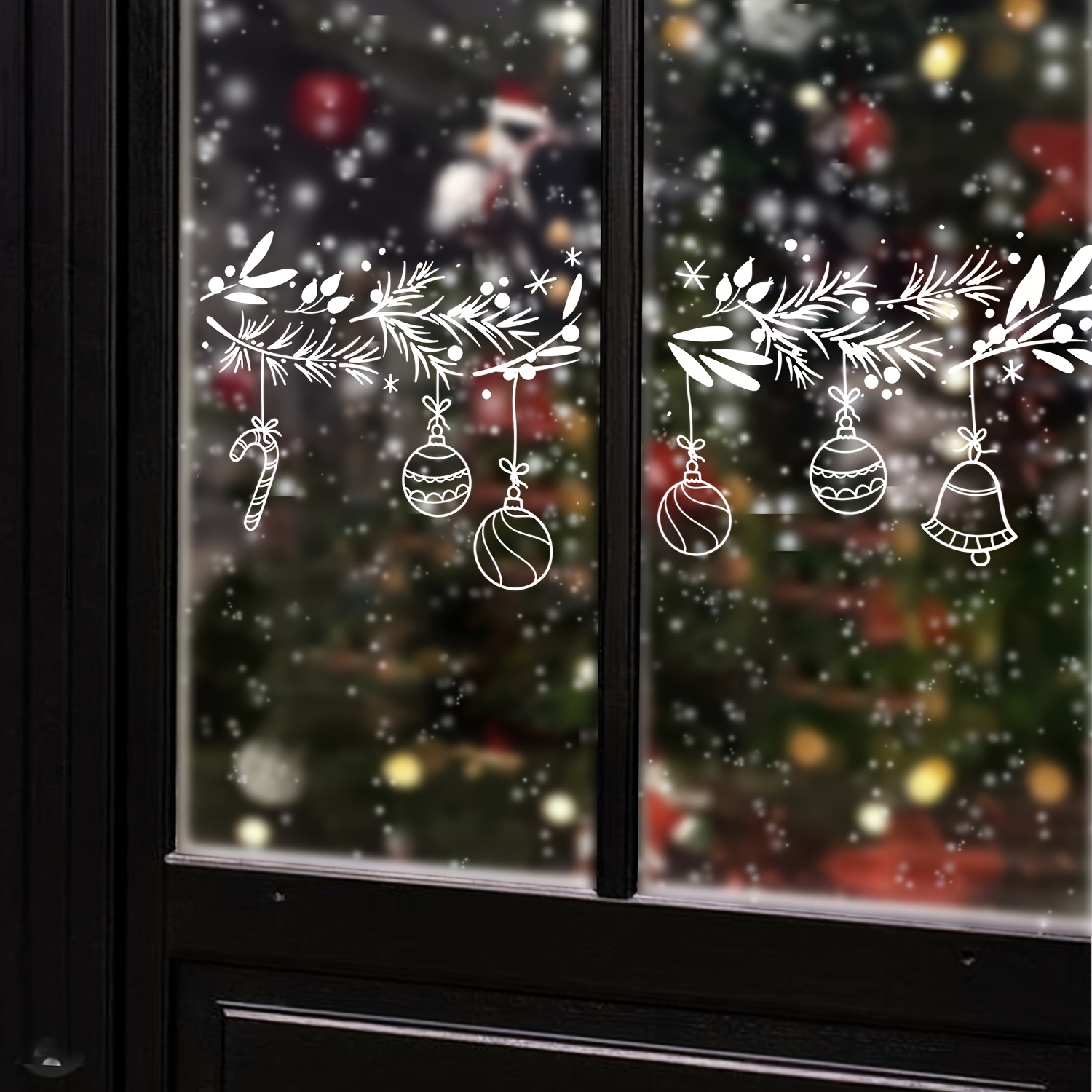 Image of 1 Roll Of Winter Christmas Static Cling Film, White Wire Pattern Window Sticker With Double-sided High Glass, Suitable For Party Holidays Restaurant Living Room Decoration 110g