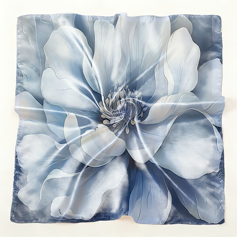 Large White Flower with Blue Petals Fashion Scarf