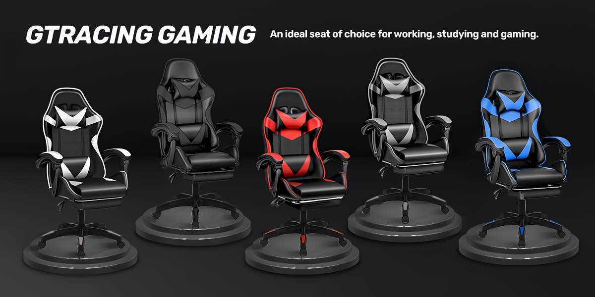 Ergonomic Gaming Chair with Footrest -Heavy-Duty Height-Adjustable Recliner, 3609Swivel & Lumbar Support, Manual ReclineMechanism, Black/Red/WhiteColor Options, Faux -like Texture, FoamPadding & Stainless Steel Frame PC/Office