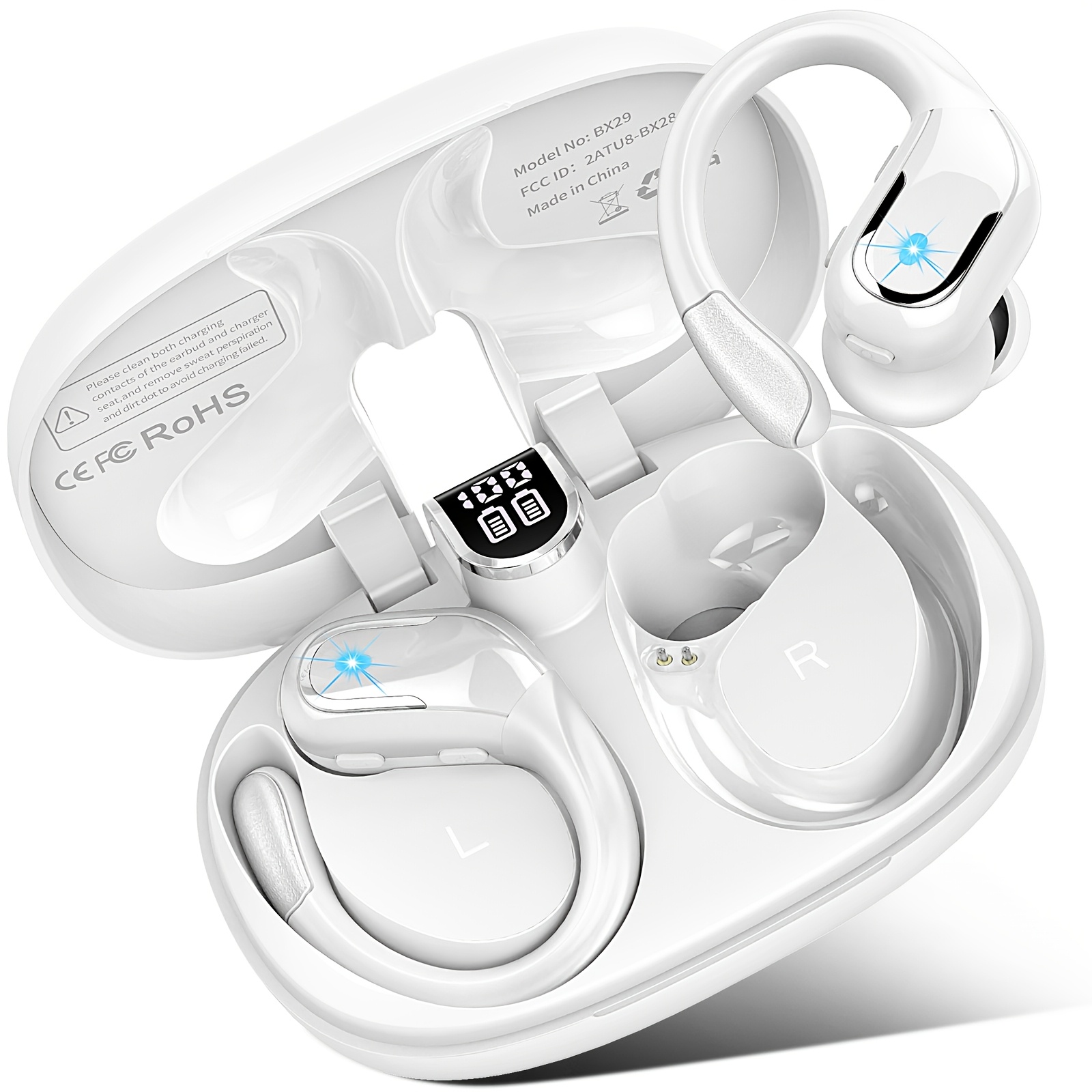 Wireless Earbuds Featuring Earhooks - Audio, Dual-led Indicator, Noise Reduction Headphones With Integrated Microphone For Athletic Activities
