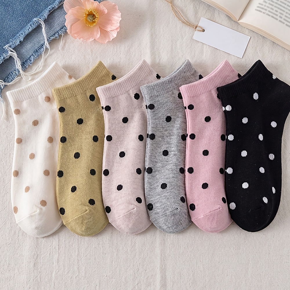 TEMU 6-pair Fashionable And Versatile College-style Spring/summer Women's Soft And Comfortable Casual Short Socks With Small Polka Dot Pattern