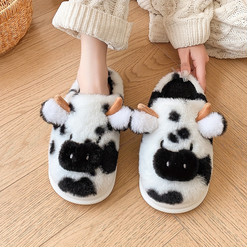 pantuflas felpa diseño vaca dibujos animados mujer pantuflas