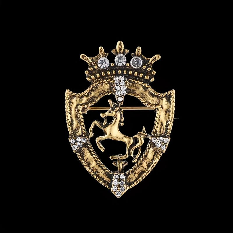 TEMU Broche de alfiler para solapa de traje de hombre a con flor, corona vintage, y caballo, de pedrería, accesorio de alfiler de ropa de