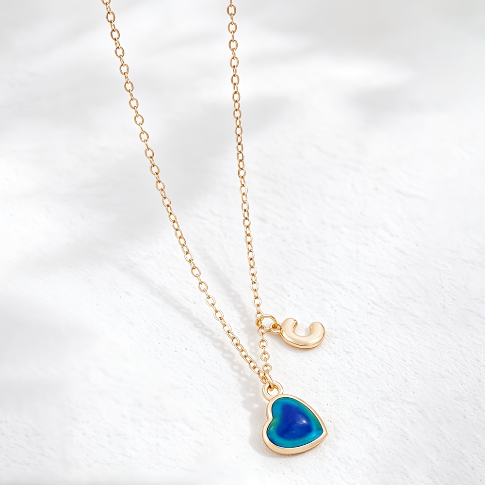 TEMU Collier avec pendentif cœur Qpeach thermochromique changeant de couleur la température, 1 pièce, pour filles, fermoir réglable et chaîne boîte,