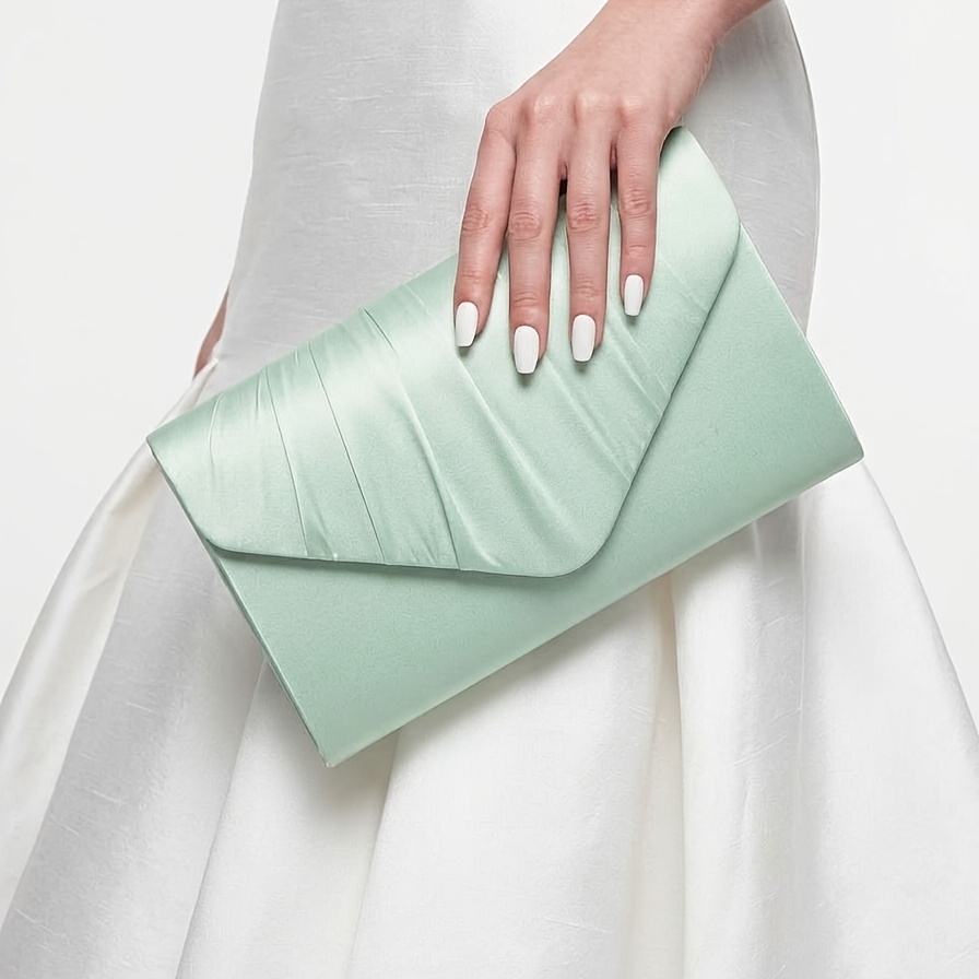 TEMU Purple Pleated Flap Clutch For Women, Wedding Bridesmaid Banquet Bag, Worn Crossbody, Delicate Gown Purse