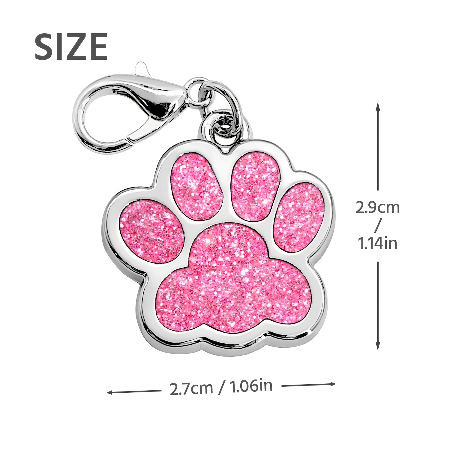 TEMU Personalized Glitter Paw Print Dog Tag - Custom Engraved Pet Id Tag With Sparkling Pink , Durable Metal Collar Tag For , Multiple Color Options, Quality