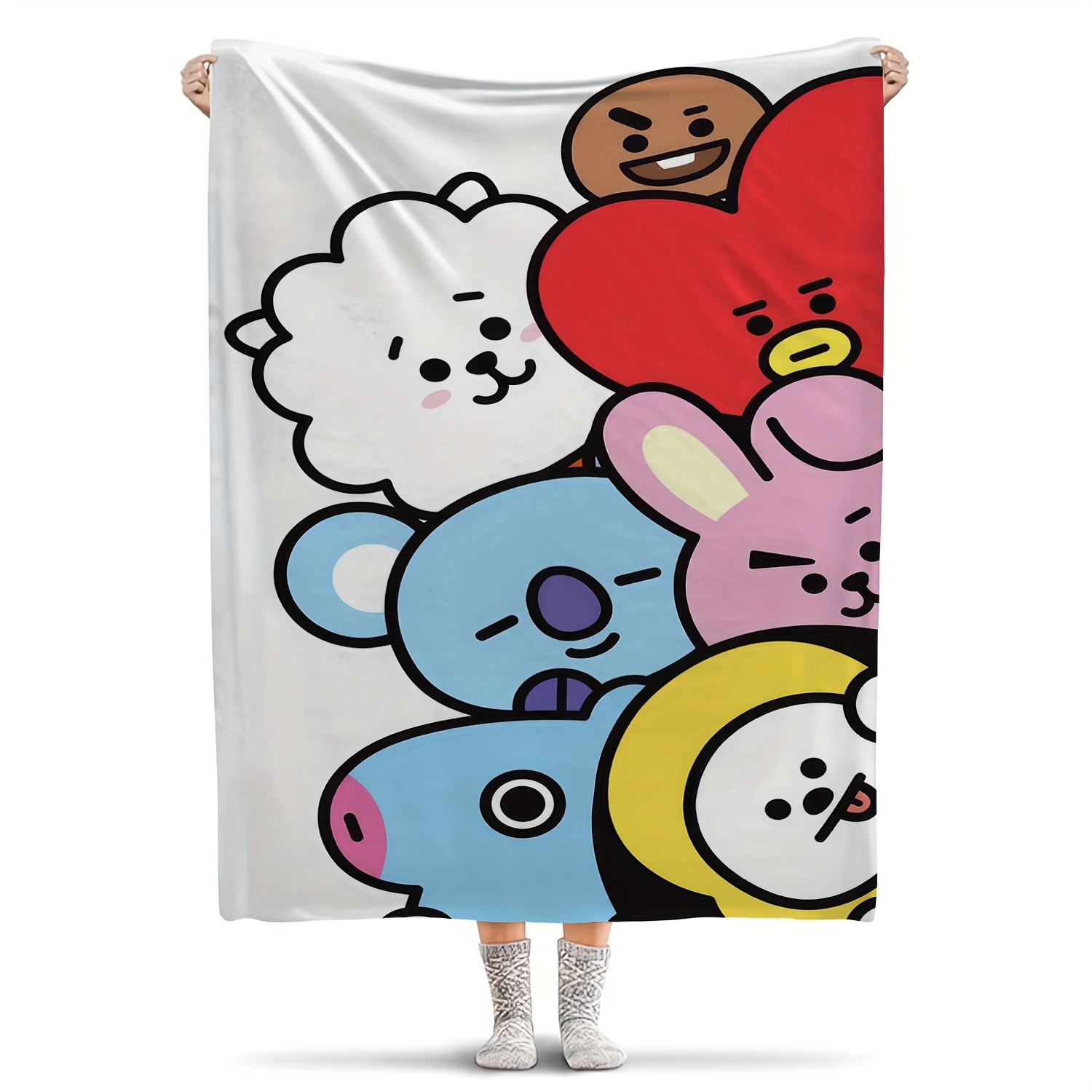 

K-pop Bts-inspired Flannel Throw Blanket - Glam Style, Digital Print Design, Reversible, Machine Washable, Multipurpose Use, All-season Comfort, 100% Polyester, Soft 250-300 Gsm Bedding