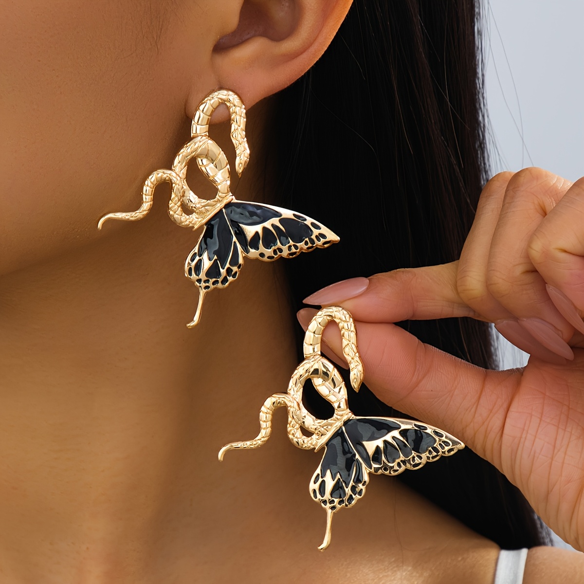 TEMU 1 Paire de Boucles d'Oreilles Femme Rétro Tendance Effet Huile Goutte Écaille Papillon pour