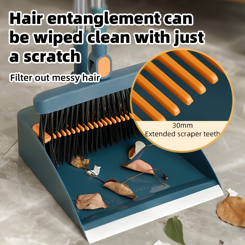 1set household broom and dustpan set durable sweeping broom and dustpan with long handle creative dustpan with comb tooth pet hair removal floor cleaning tool for home   dorm everyday cleaning great gift for housewarming Product details 4
