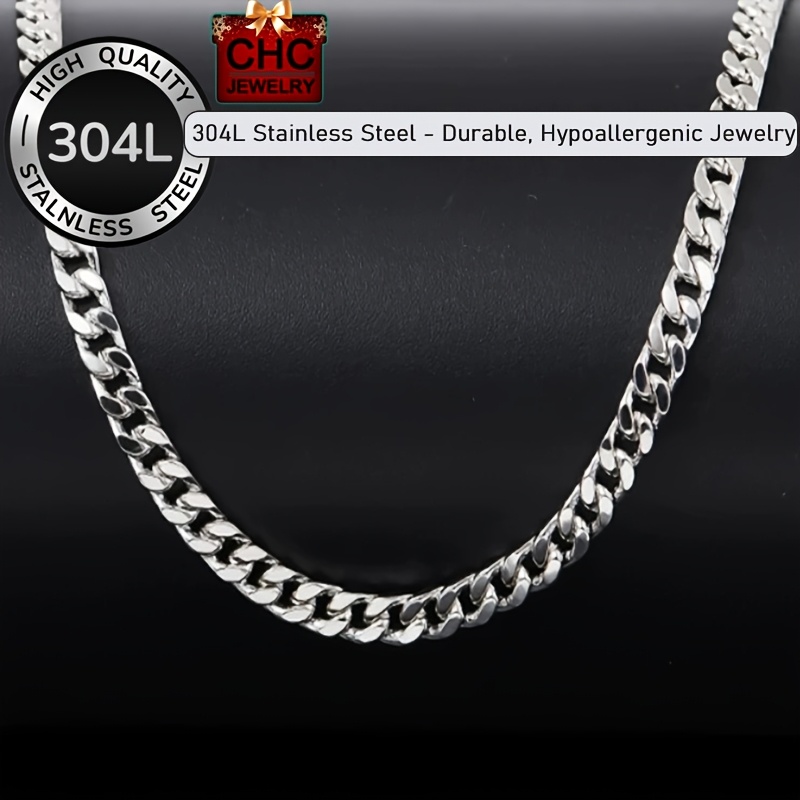 TEMU CHC JEWELRY 1 pieza Collar para hombre de acero inoxidable 304L que decolora, cadena Cuba de 7 mm hipoalergénica, collar duradero, accesorios de
