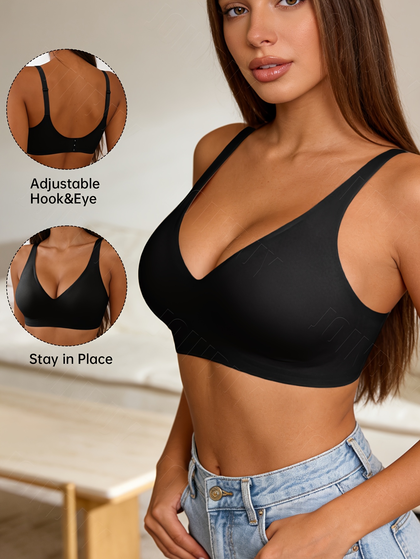 4pcs Women's V-Neck Jelly Soft Support Bra Set