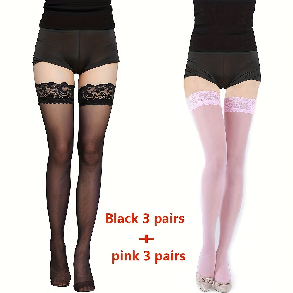 6 Pairs Thigh High Stockings Lace Tights Silky Semi Sheer Stocking for  Women Girls (Black) : : Clothing, Shoes & Accessories