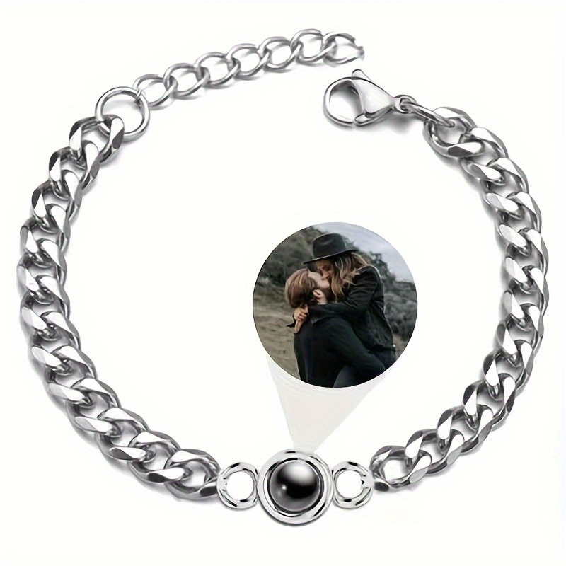 Personalized Custom Photo Projection Bracelet Projection Stone Couple  Titanium Steel Bracelet For Custom DIY Pictures Valentine's Day Gifts For