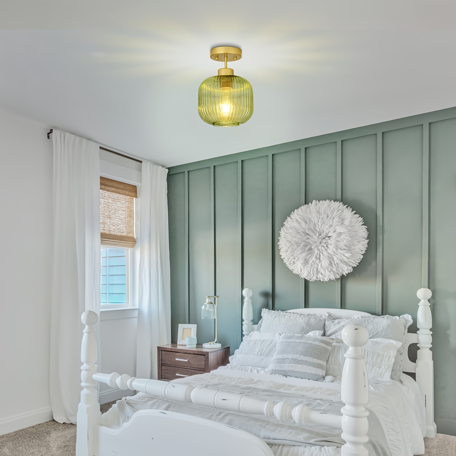 DLLT Seeded Glass Ceiling Light, 13 Inch 2-Light Farmhouse Semi Flush Mount Lighting Fixture, Round Downlight With Bubbled Glass Shade For Entryway, Hallway, Bedroom, Porch, Kitchen, Living Room