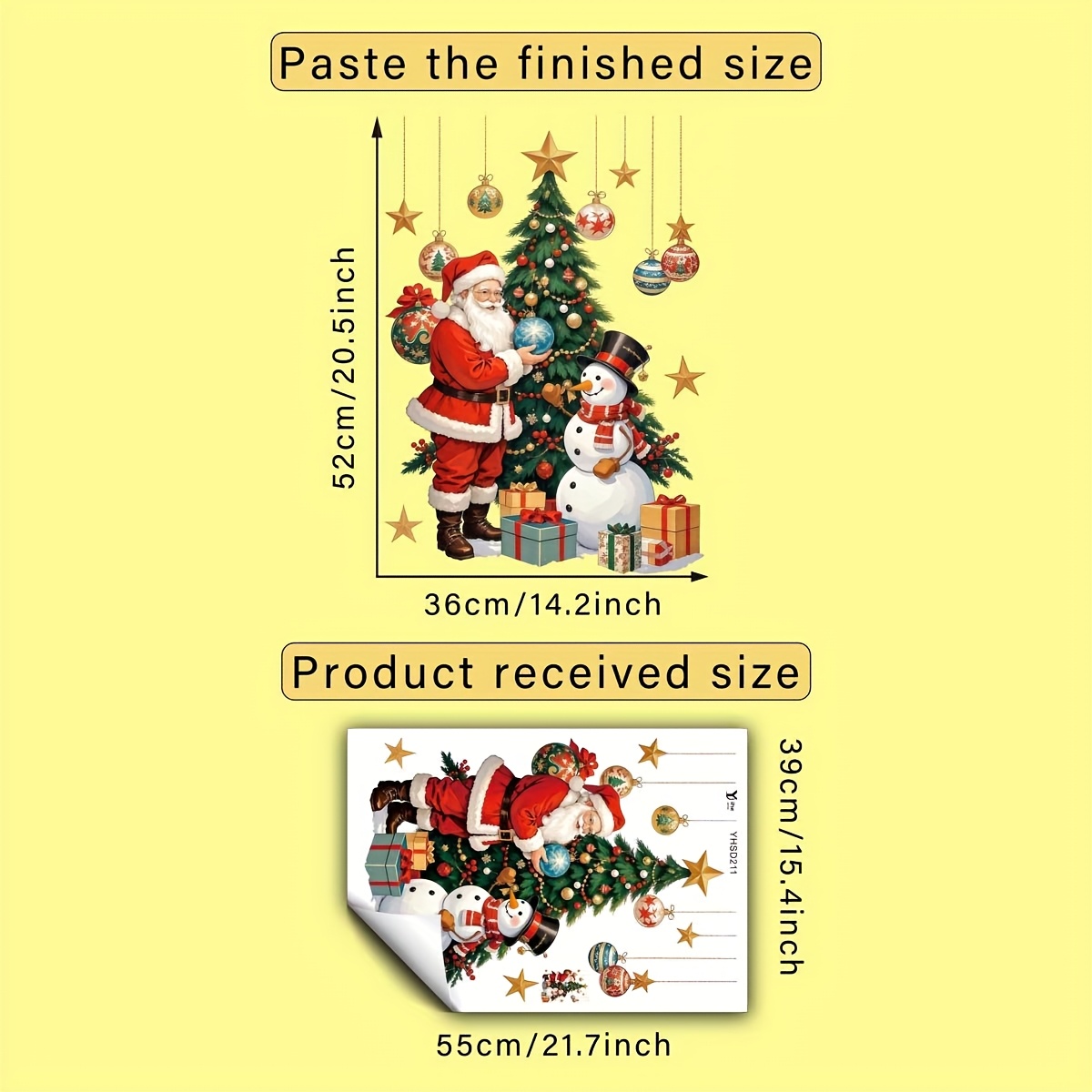 TEMU 1pc Festive Santa Claus & Snowman Christmas Tree Window Decal - Self-adhesive, Removable Pvc Sticker With Golden Stars & Gift Boxes, Ideal For