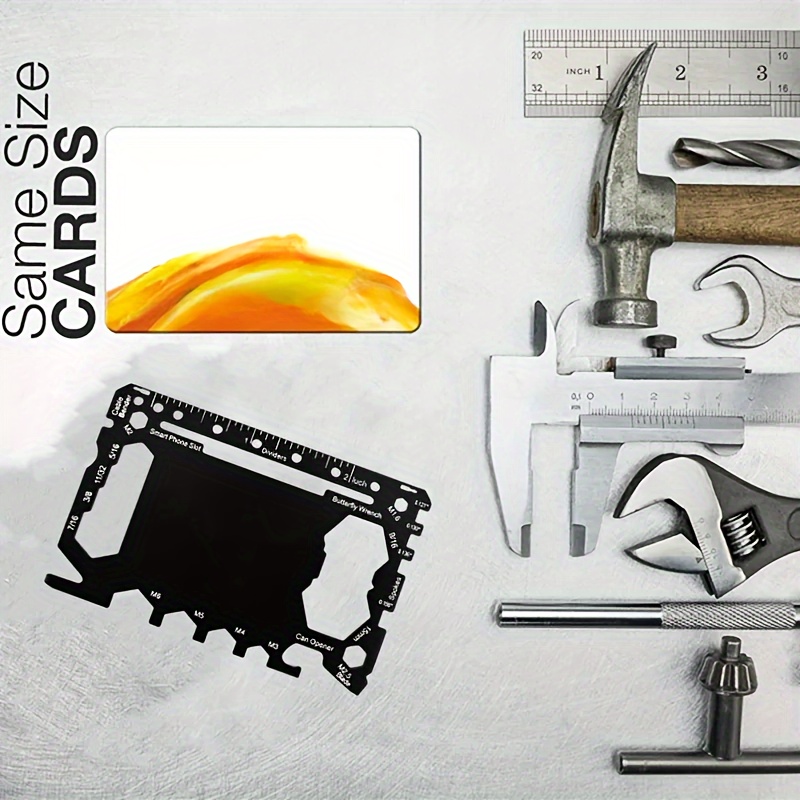 1pc Stainless Steel 46-in-1 Multi Tool Card, Pocket Size EDC Tool for Outdoor Camping, Compact Survival Gear with No Magnesium Rod/Fire Starter, Black