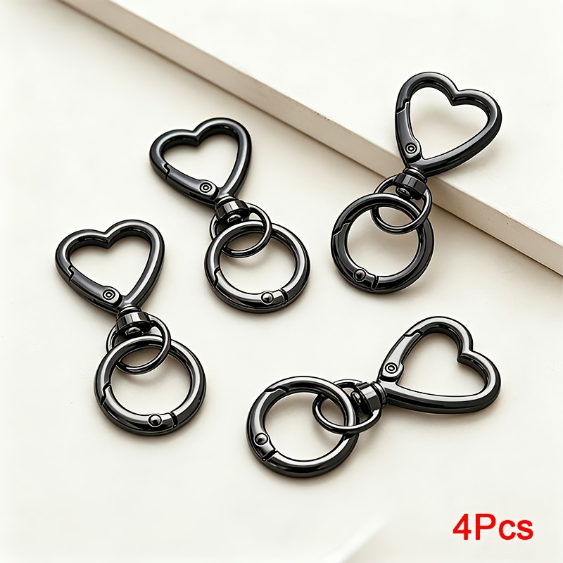 TEMU 4pcs Golden, Silvery, And Black Heart-shaped Metal Keychains With Swivel Clasps For Diy Key Rings, Lanyard Making, Wallet Making, Suitable For