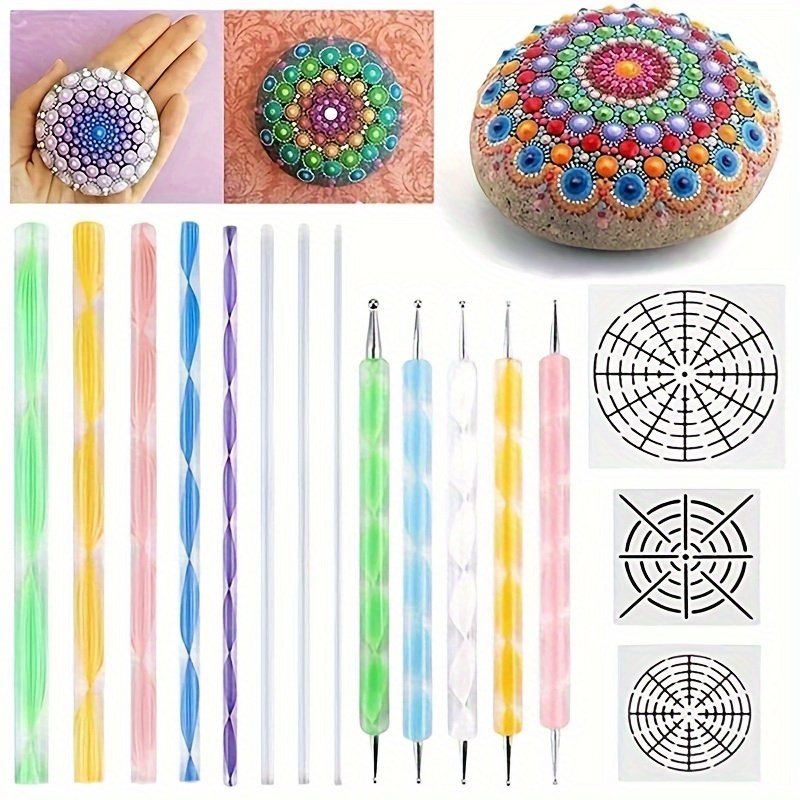 kits for     with dotting tools suitable for painting on rocks stones pottery and sculptures including acrylic rods stencil pens paint trays and brushes