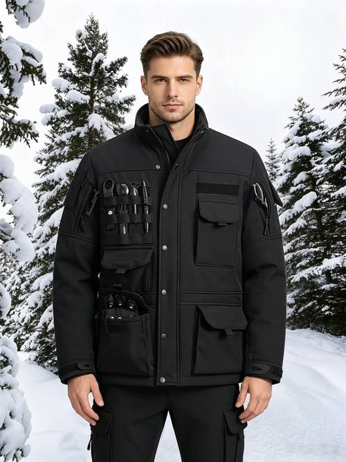 european and american mens fleece lined warm autumn and winter jackets multi pocket softshell coats for outdoor camping mountaineering and hiking multi functional jackets mens winter warm wear resistant and durable workwear outerwear
