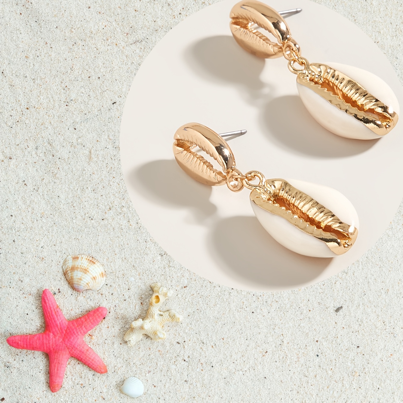 Nautical Style 14K Gold Plated Shell Dangle Earrings