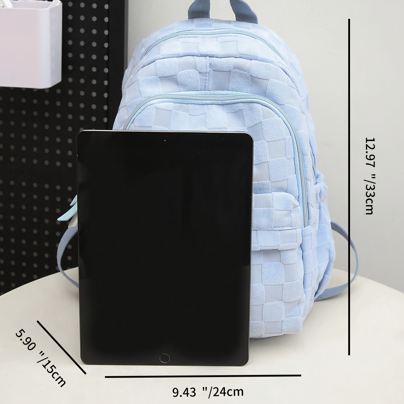 light blue quilted nylon backpack women s casual dual strap Temu
