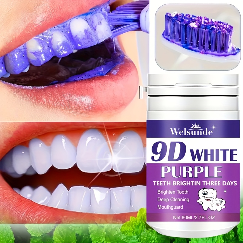 Welsunde 9D White Purple Tooth Powder - Deep Cleaning, Mint Flavor Probiotics, Refreshing Breath, Brighter Teeth Every Day, Home & Travel Use, Travel Tooth Care | Mint Flavor Powder | Deep Cleaning Powder