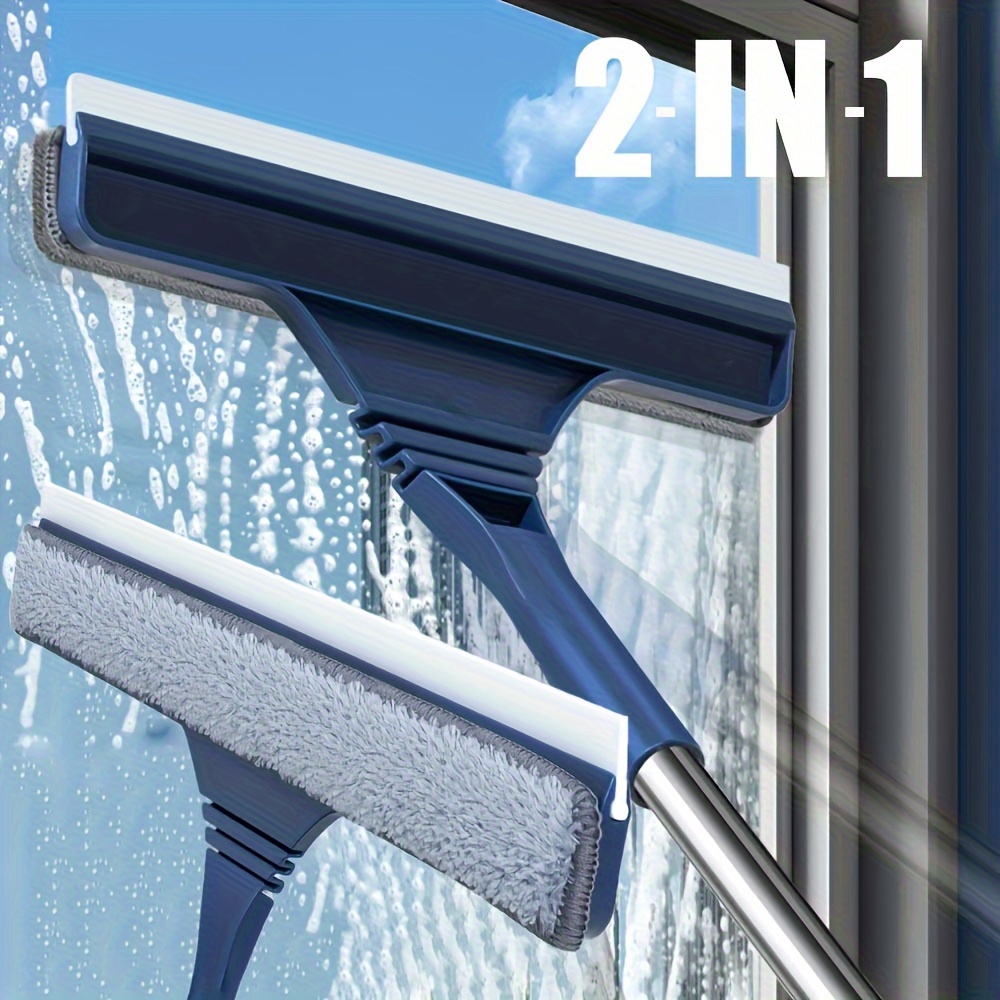 

2-in-1 Window Squeegee & Glass Wiper - 53" Long Handle, 10" Squeegee For Shower Doors, Car Windshields, Mirrors & Windows - Essential Household Cleaning Tool