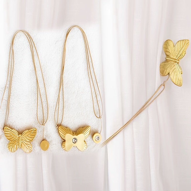 

2pcs Elegant Golden Magnetic Curtain Tiebacks - No-drill, Resin , For Bedroom & Living Room, Curtains For Bedroom