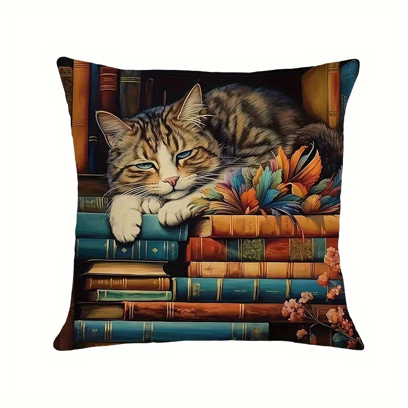 

1pc Short Plush Throw Pillow 18x18inch Cat Pillow Cover, Room Decoration, Bedroom Decoration, Sofa Decoration