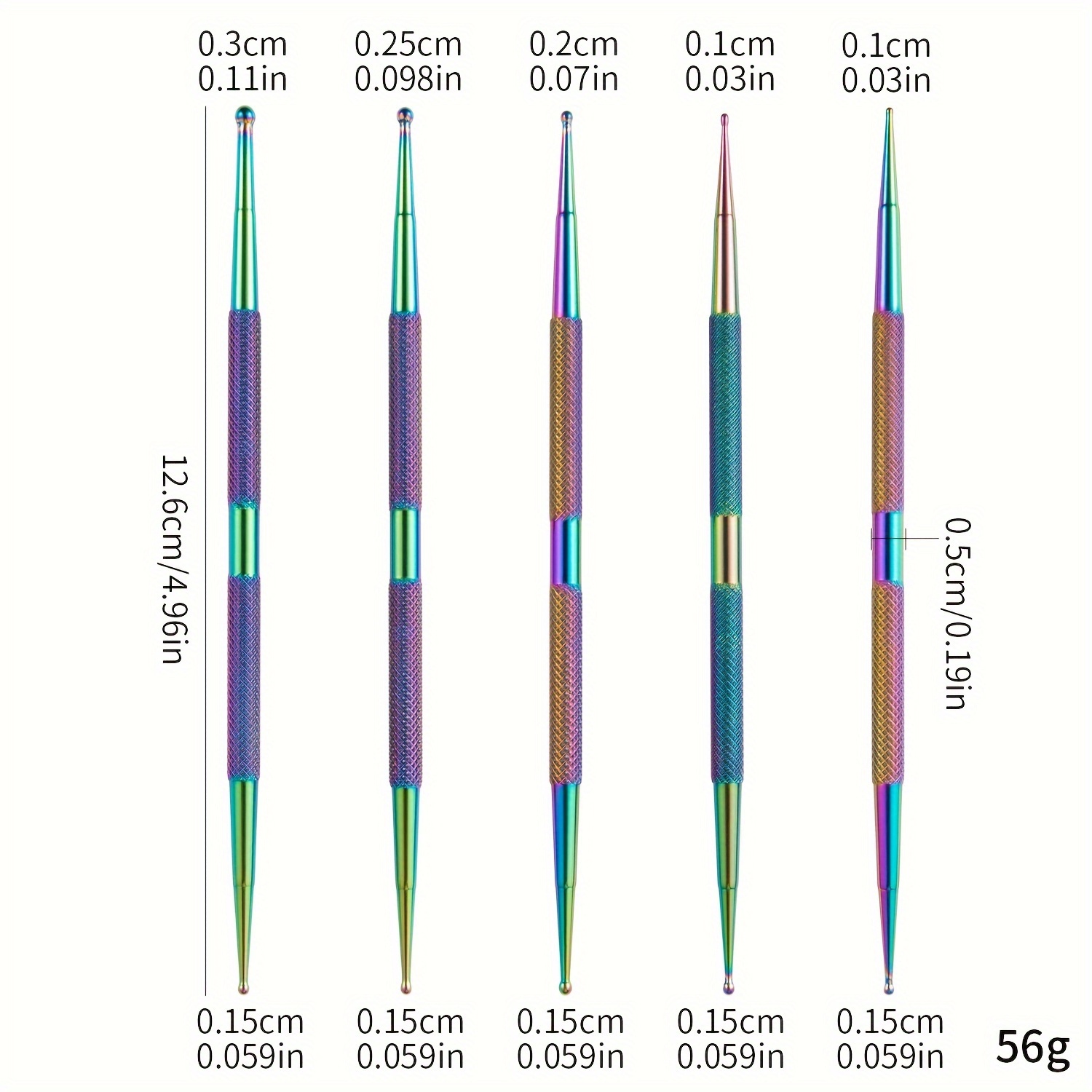 Image of Set Of 5 Stainless Steel Nail Art Dotting Pens Featuring Dual Ends, Perfect For Designs With Rhinestones, , And Acrylics. Ideal Gifts For Halloween And Christmas