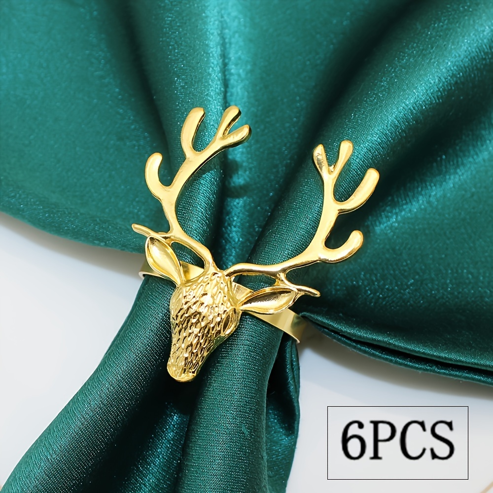 Image of Vintage And Luxurious Iron Napkin Rings With Deer Head Shape For Christmas Party And Festive Celebration Set Of 6pcs