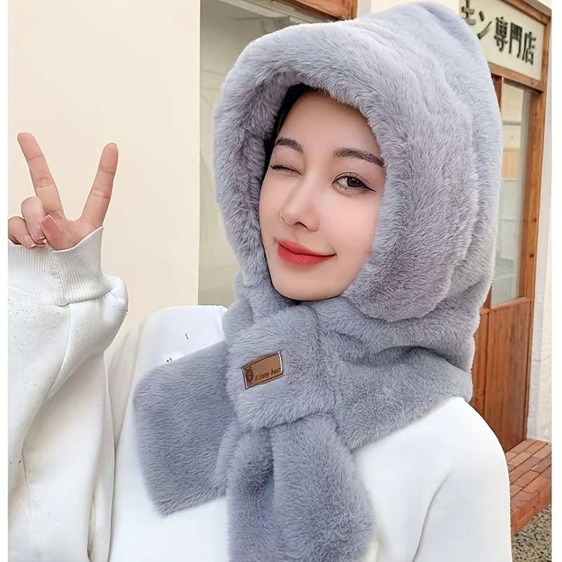 TEMU 帽子とマフラー一体型 プラッシュハット 冬用 アウトドアサイクリング 防風 耳あて付き 厚手 防寒 多用途 精巧な仕上がり